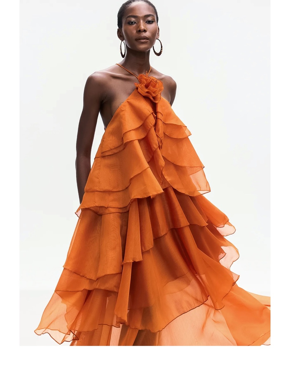Ailish Backless Flower Ruch Maxi Dress In Orange